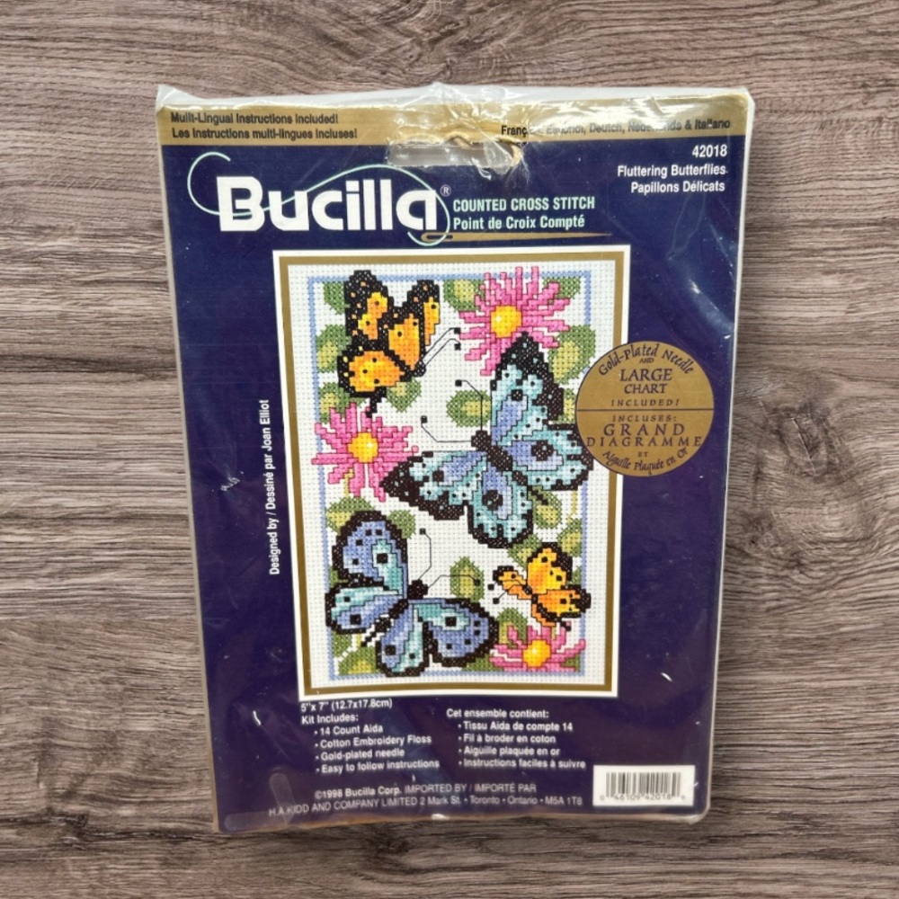 🌻4/$20 Vintage 1998 Bucilla Butterfly Counted Cross Stitch Kit Thread Included